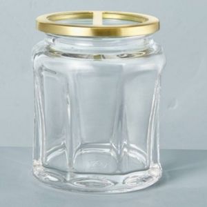 Hearth & Hand Faceted Glass Toothbrush Holder with Gold Tone Metal Divider